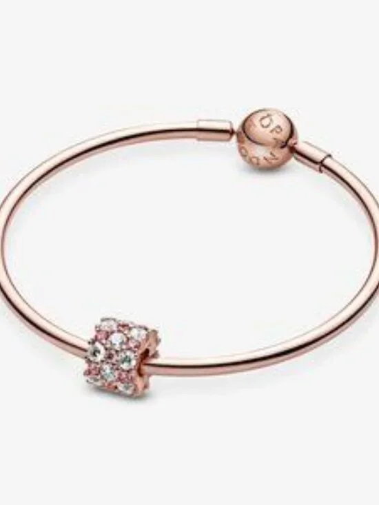 14k Rose gold-plated charm with clear and fancy fairy tale pink cubic zirconia - Picture 7 of 7